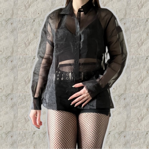 Dolls Kill Tops - NEW BEAUTIFUL RARE GOTH BLACK MESH BUTTON UP TOP